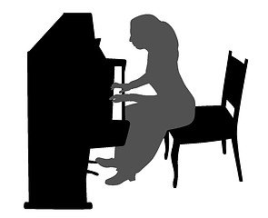 Image showing Young woman playing upright piano