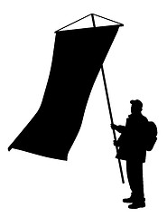 Image showing Man holding a large vertical flag