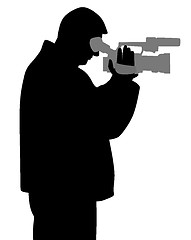 Image showing Man with video camera looking through viewfinder