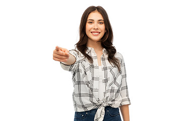 Image showing young woman or teenage girl pointing finger at you
