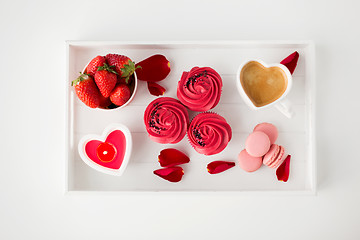 Image showing close up of treats on tray for valentines day