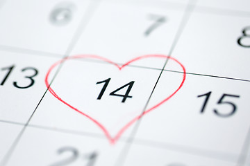 Image showing close up of 14th february date in calendar