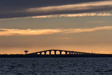 Image showing Sunset by the Oland bridge in Sweden