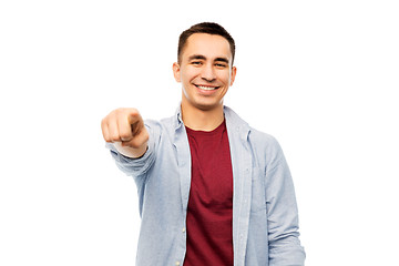 Image showing man pointing finger to you over white background