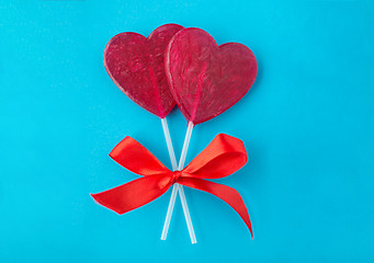 Image showing red heart shaped lollipops for valentines day