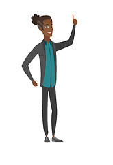 Image showing African businessman pointing his forefinger up.