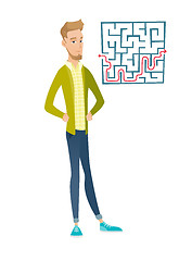 Image showing Businessman looking at labyrinth with solution.