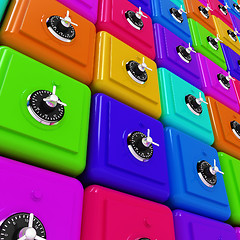 Image showing Many colorful safes. 3d render