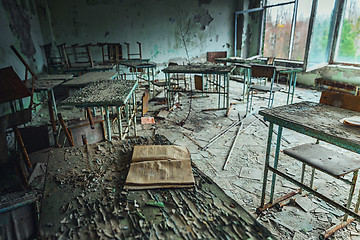 Image showing Abandoned Classroom in School number 5 of Pripyat, Chernobyl Exclusion Zone 2019