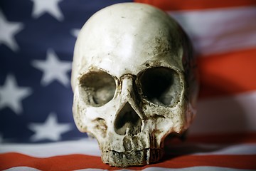 Image showing Human skull against american flag