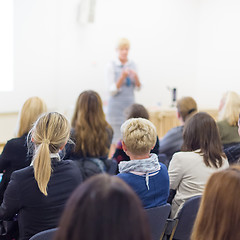 Image showing Woman giving presentation on business conference.