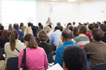 Image showing Woman giving presentation on business conference.