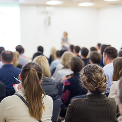 Image showing Woman giving presentation on business conference.