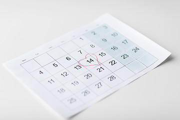 Image showing close up of 14th february date in calendar