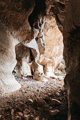 Image showing Cave formations and dry riverbed