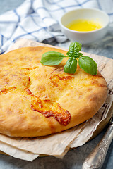 Image showing Traditional pie (khachapuri) with cheese.