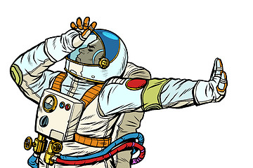 Image showing Astronaut in a spacesuit. Gesture of denial, shame, no