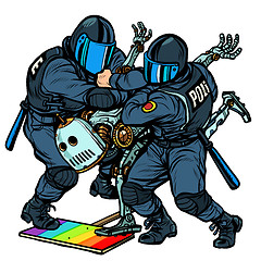 Image showing Fight the future. Robot. Police arrest activist protest lgbt gay parade