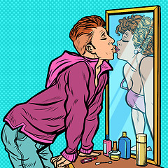Image showing a man kissing a woman reflected in the mirror, dream
