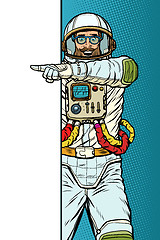 Image showing man astronaut. Point to copy space poster