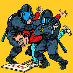 Image showing Police detain a protester, the violence against the opposition