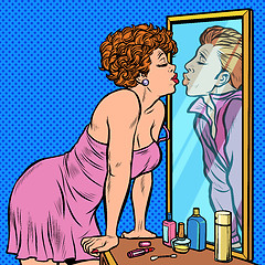 Image showing a woman kisses a man, the reflection in the mirror, dream