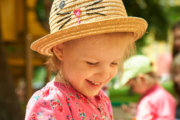 Image showing Preschool girl in straw hat