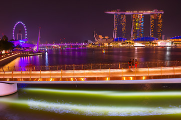 Image showing Marina Bay , Singapore Flyer  night