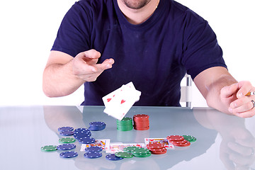 Image showing Man Throwing Cards on the Table in Texas Hold'em