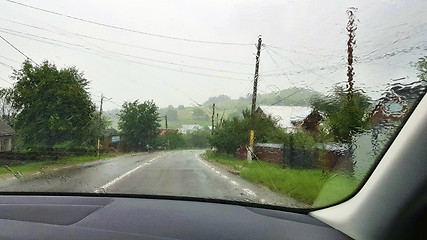 Image showing Road view in heavy rain