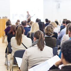 Image showing Woman giving presentation on business conference.