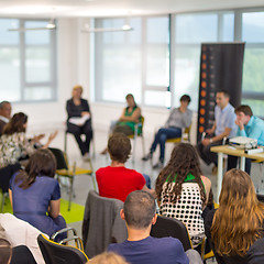 Image showing Round table discussion at business and entrepreneurship convention.