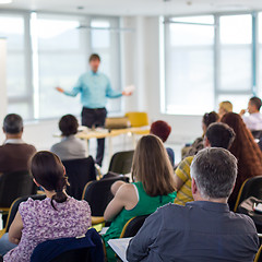 Image showing Speaker giving presentation on business conference.