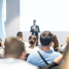 Image showing Male business speaker giving a talk at business conference event.