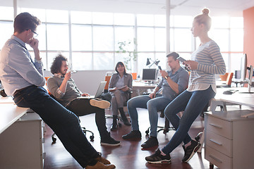 Image showing Young Business Team At A Meeting at modern office building