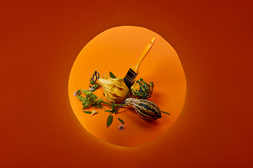 Image showing creative autumn composition with different decorative pumpkins