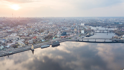 Image showing Aerial top view of Dnepr river and Podol district from above, Kiev (Kyiv) city, Ukraine