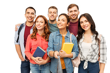 Image showing group of smiling students with books taking selfie