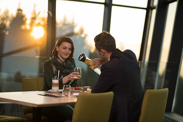 Image showing Couple on a romantic dinner at the restaurant