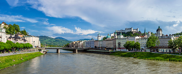 Image showing Panorama of Salzburg Old Town and Hohensalzburg Castle on Festun