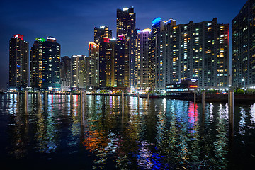 Image showing Busan Marina city skyscrapers illluminated in night