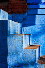 Image showing Stairs of blue painted house in Jodhpur, also known as \