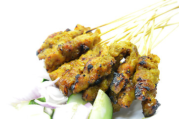 Image showing Chicken satay. Traditional Malay food