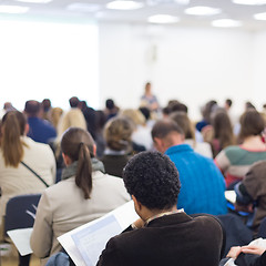 Image showing Woman giving presentation on business conference.