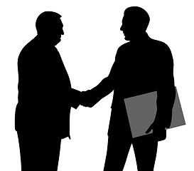 Image showing Two businessmen shaking hands and one holding folder with contract