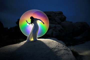 Image showing Person Light Painted in the Desert Under the Night Sky