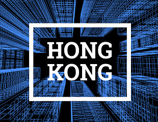 Image showing Hong Kong is a city of skyscrapers. Vector illustration in the drawing style on a black. View of the skyscrapers below