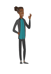 Image showing Young african-american businessman showing ok sign