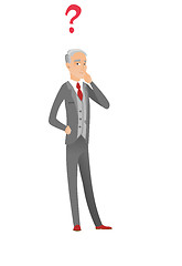 Image showing Thinking caucasian businessman with question mark.