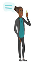 Image showing Young african businessman with speech bubble.